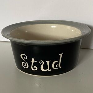 Dog Bowl “Stud” Ceramic 6” Black Gray Alco Industries 2.5” High Boy Cat Doggy